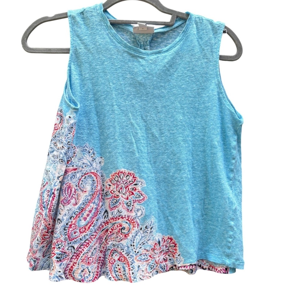 J. Jill Womens‎ S Petite Tank Top Blue Paisley Love Linen Sleeveless Beachy